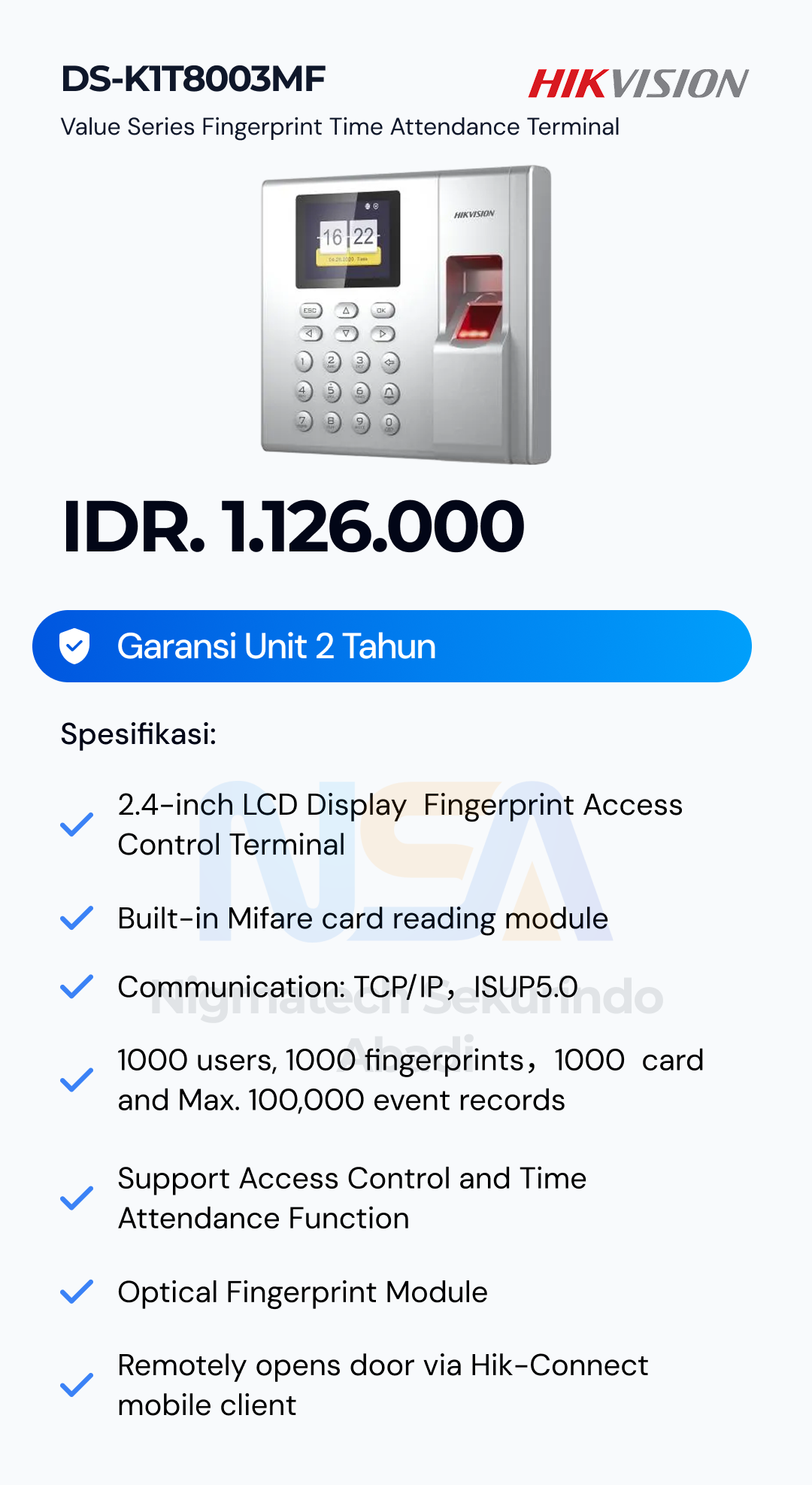 Paket CCTV Hikvision Access Finger Print