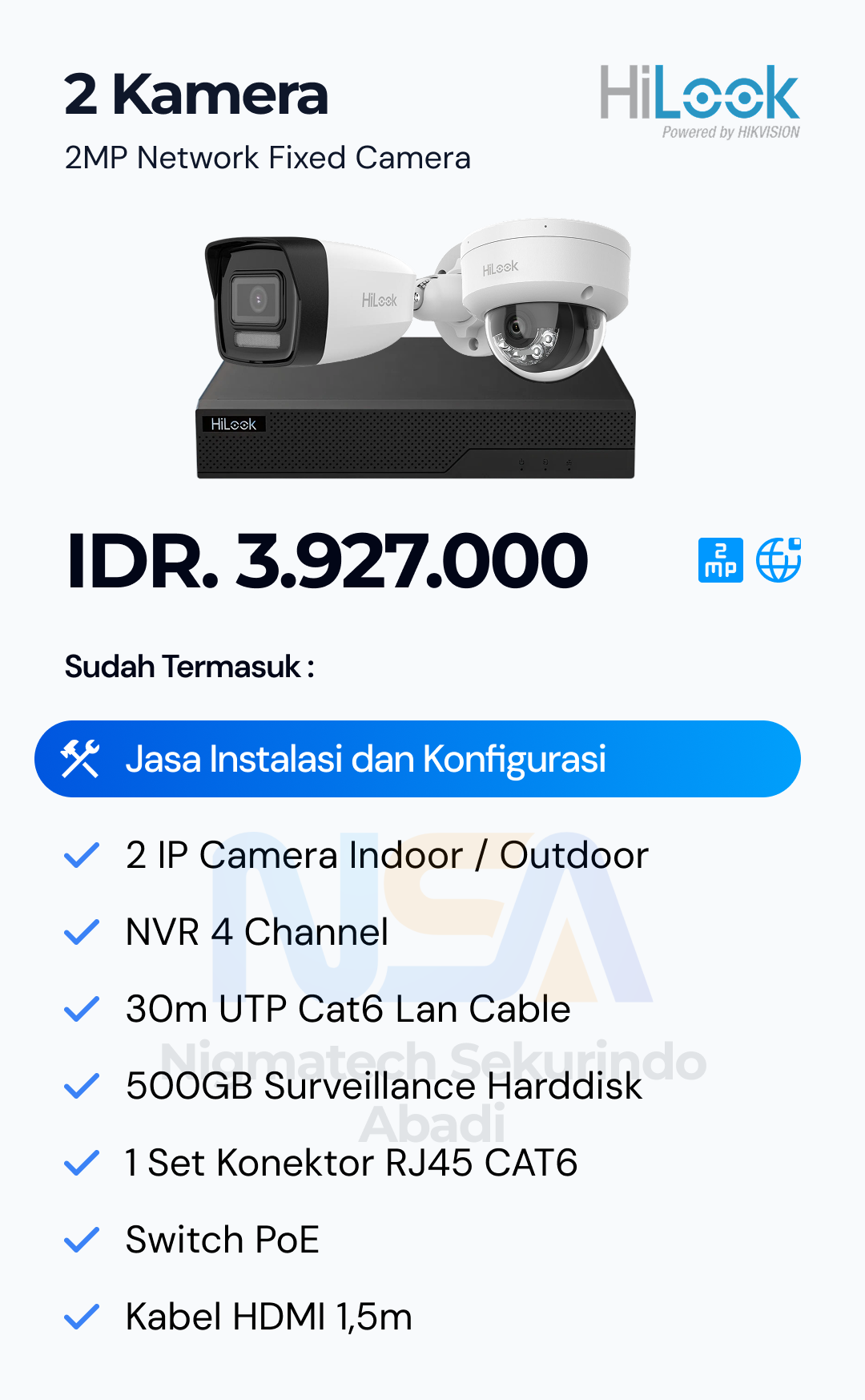 Paket CCTV HiLook 2 Kamera