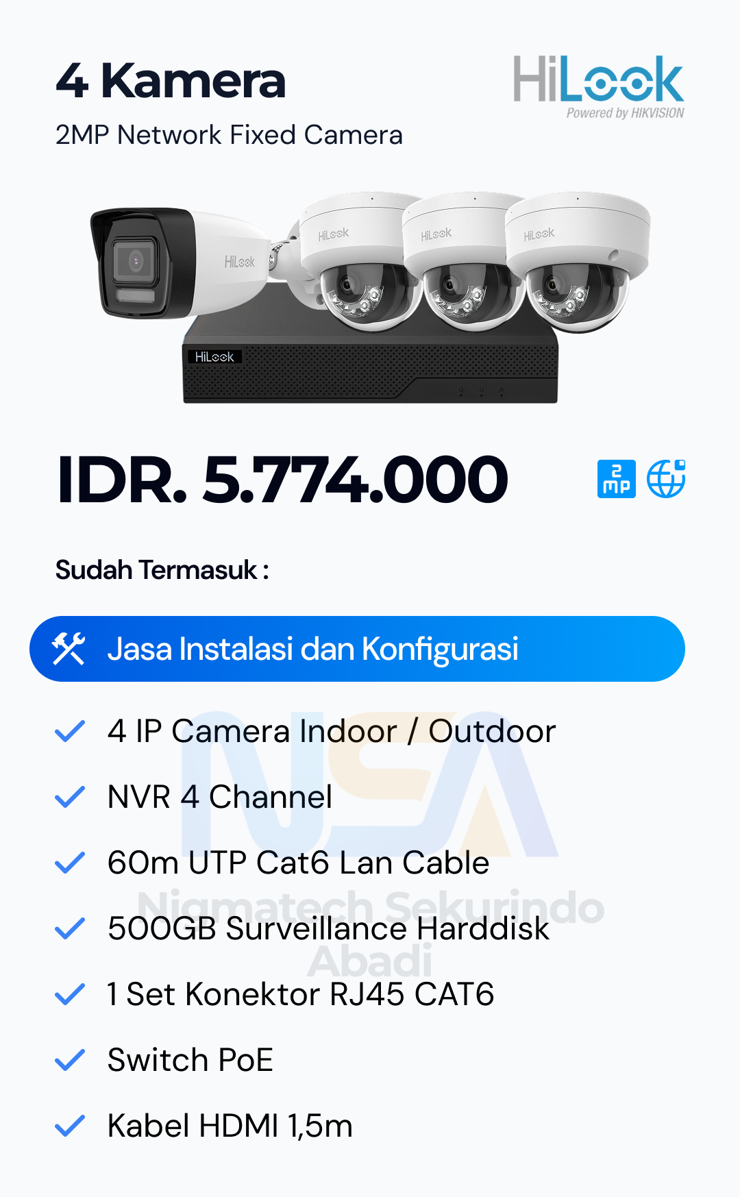 Paket CCTV HiLook 2 Kamera