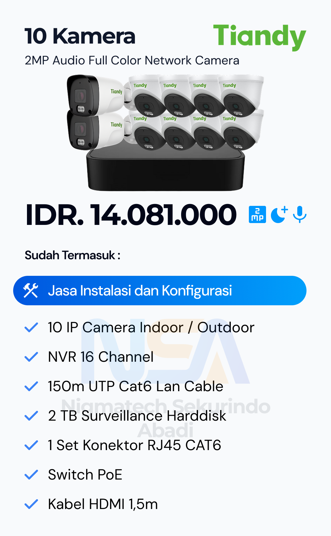 Paket CCTV Tiandy Audio Color 2MP