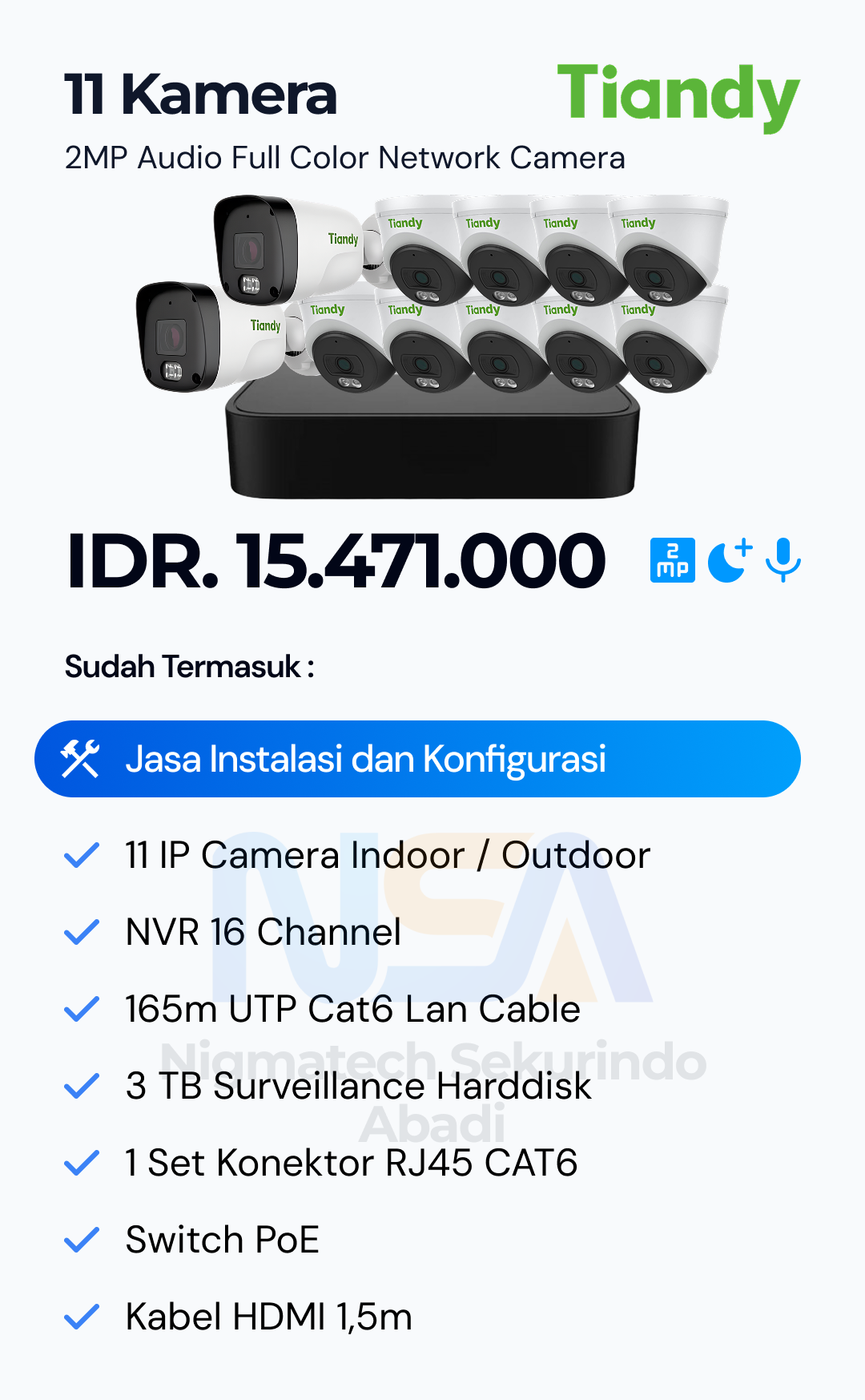 Paket CCTV Tiandy Audio Color 2MP