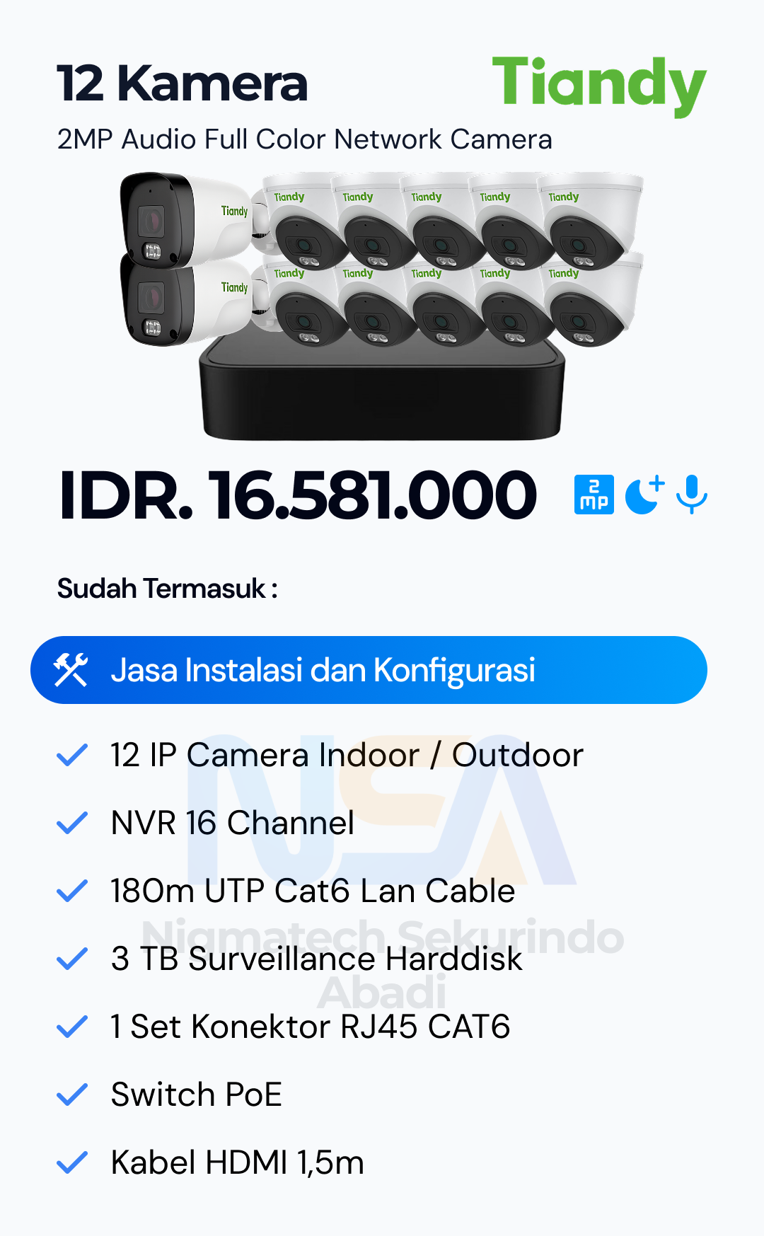 Paket CCTV Tiandy Audio Color 2MP