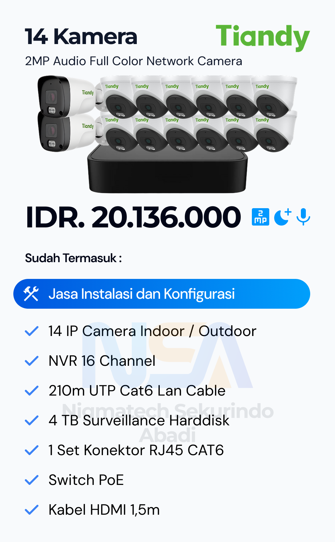 Paket CCTV Tiandy Audio Color 2MP