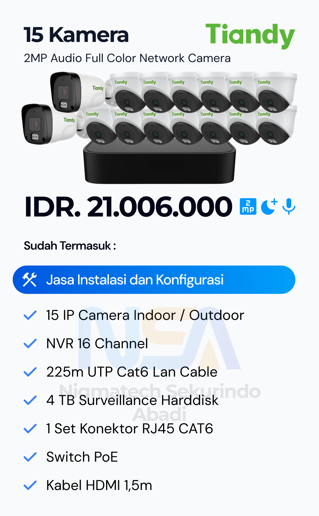 Paket CCTV Tiandy Audio Color 2MP