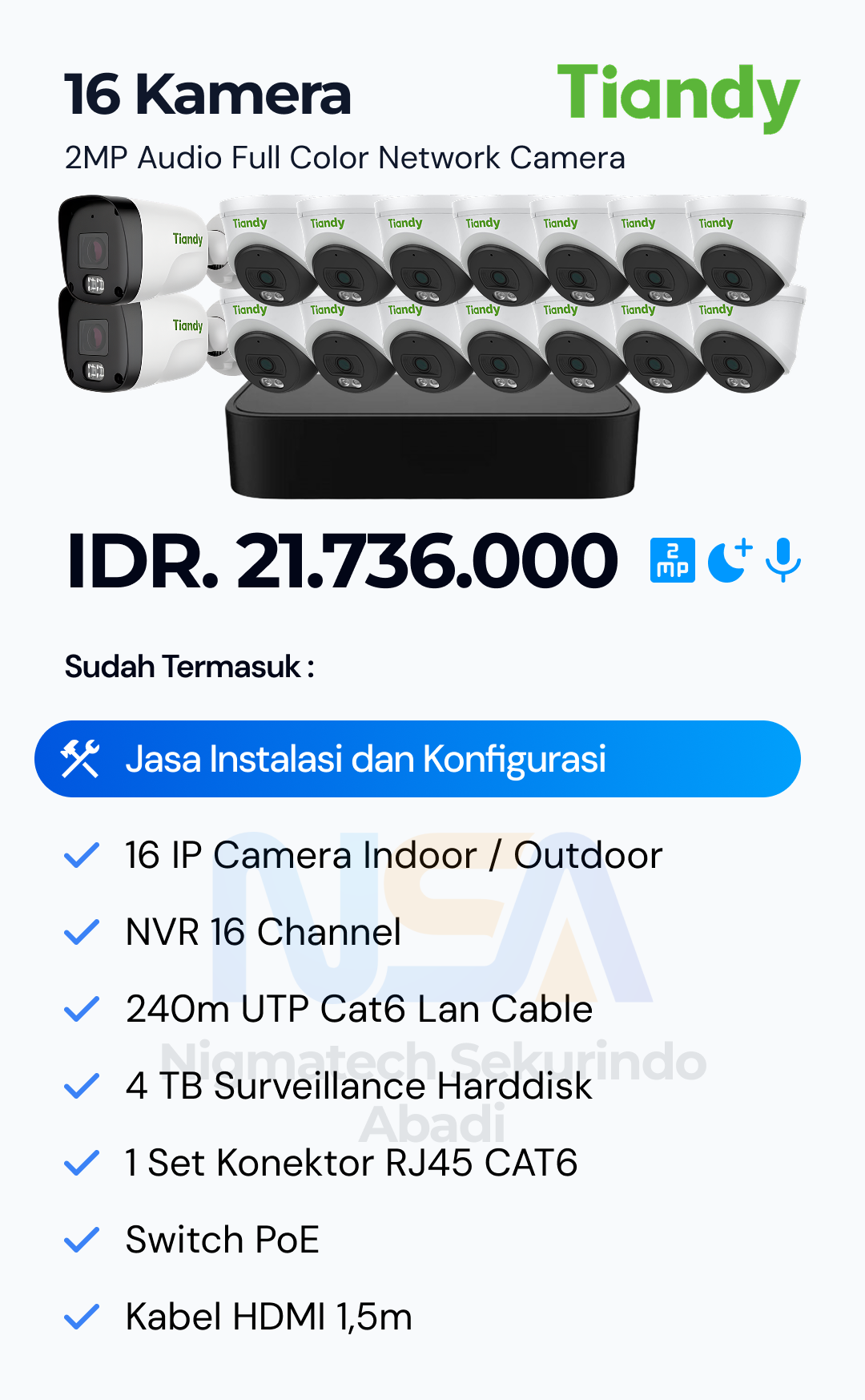 Paket CCTV Tiandy Audio Color 2MP