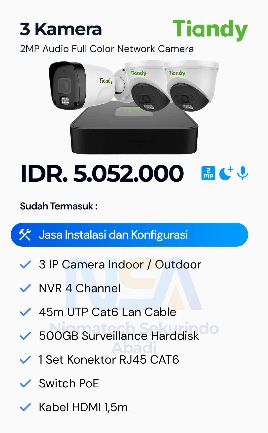 Paket CCTV Tiandy Audio Color 2MP