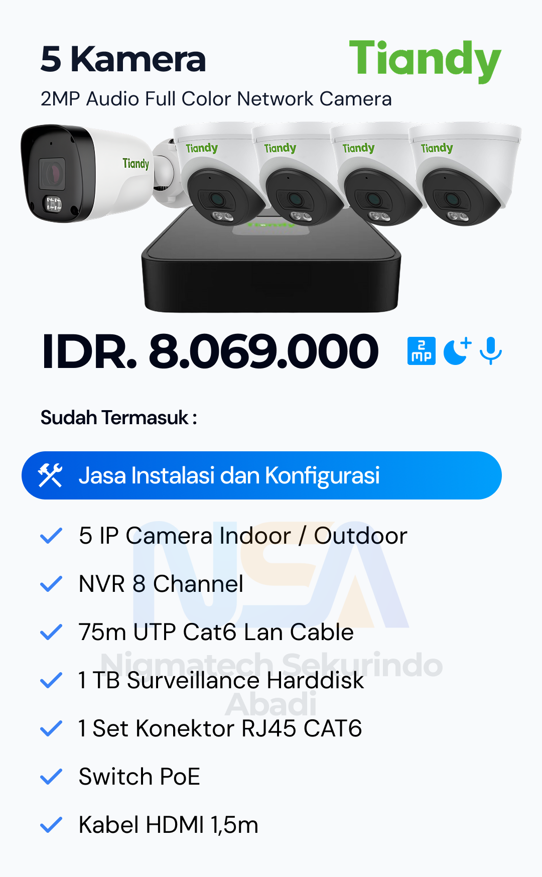 Paket CCTV Tiandy Audio Color 2MP