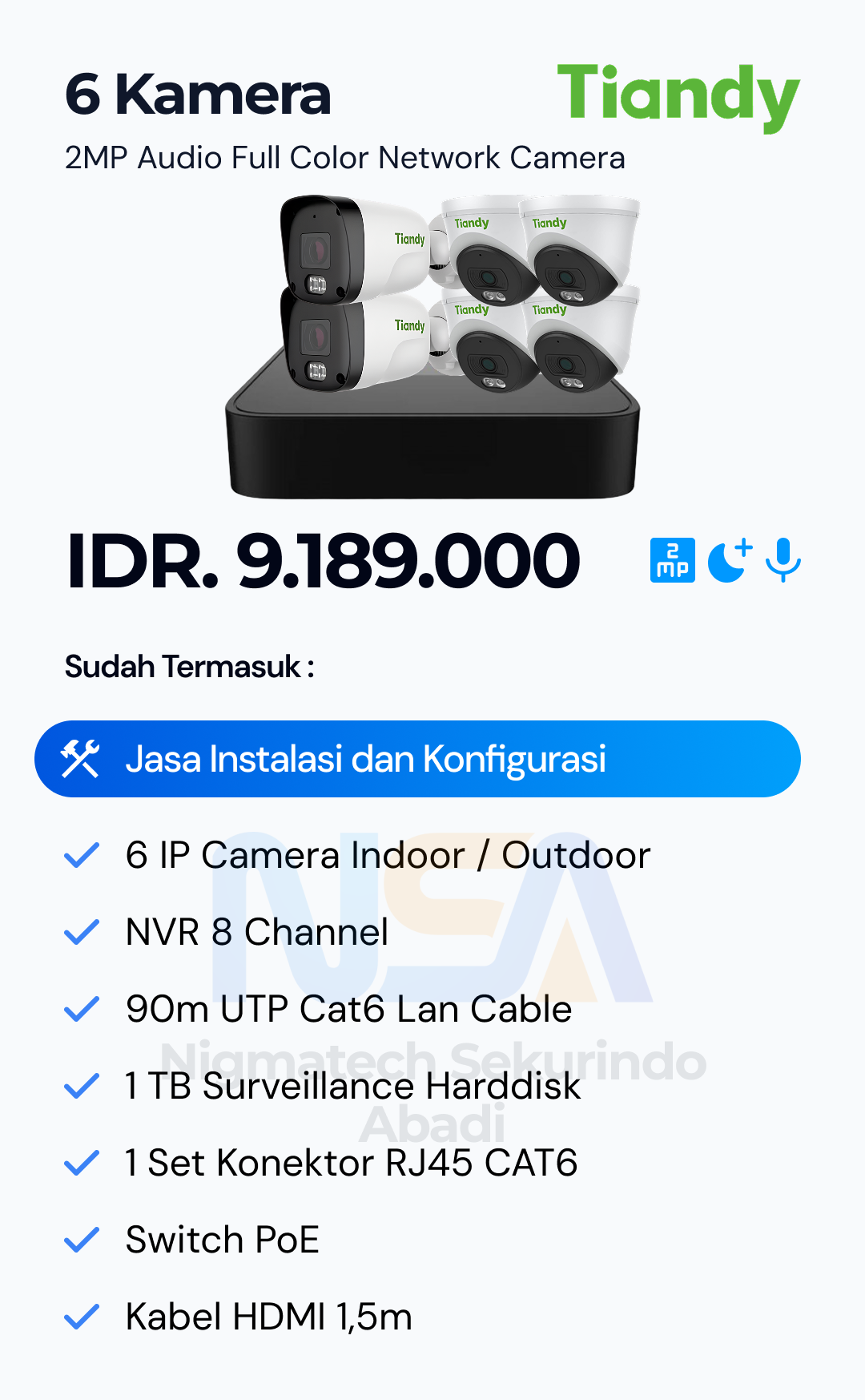 Paket CCTV Tiandy Audio Color 2MP