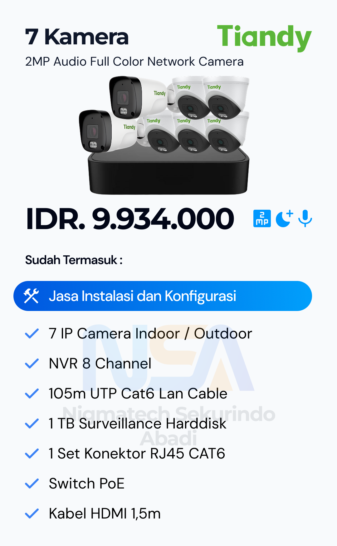 Paket CCTV Tiandy Audio Color 2MP