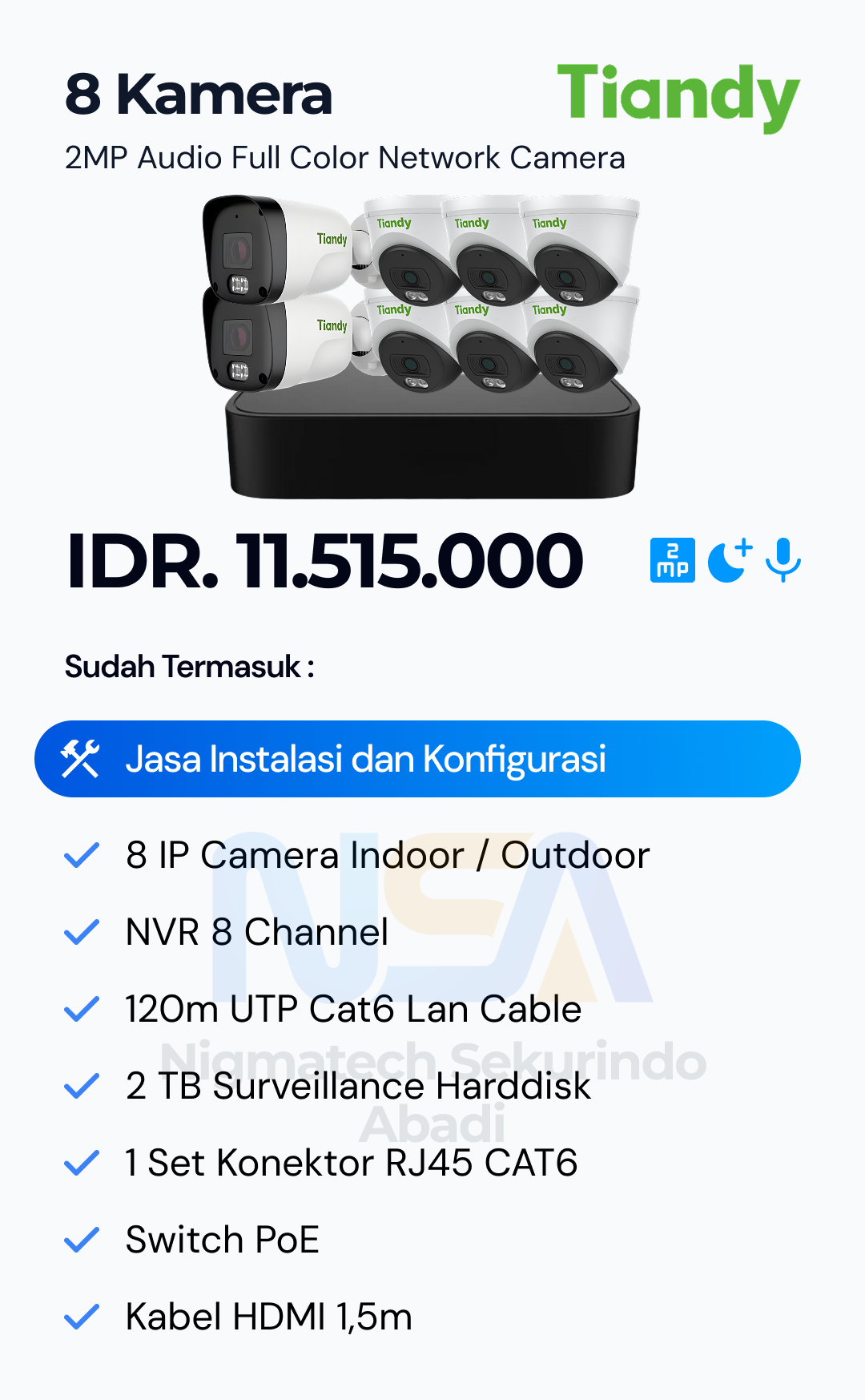 Paket CCTV Tiandy Audio Color 2MP