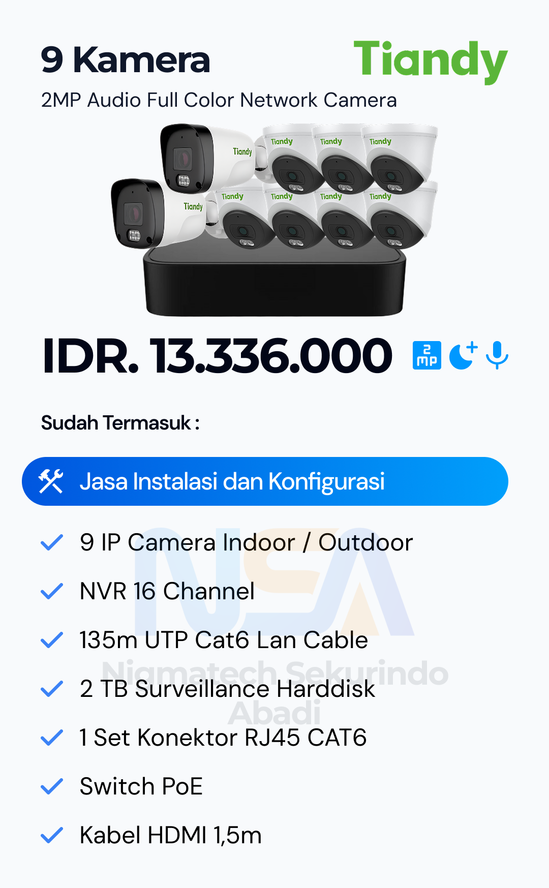 Paket CCTV Tiandy Audio Color 2MP