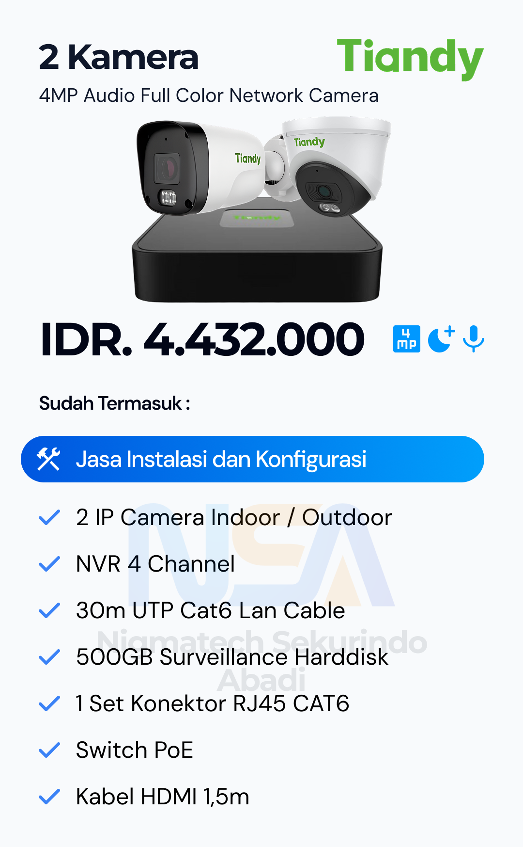Paket CCTV Tiandy Audio Color
